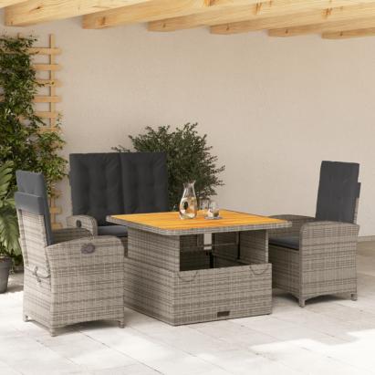 Set mobilier de grădină cu perne, 4 piese, gri, poliratan GartenMobel Dekor