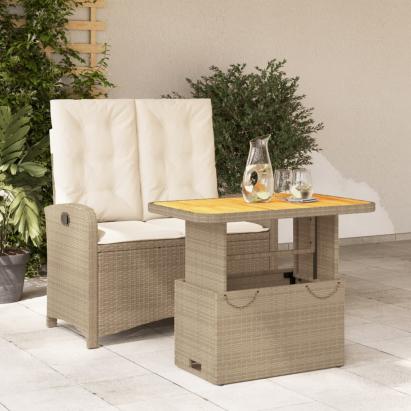 Set mobilier de grădină, 2 piese, cu perne, bej, poliratan GartenMobel Dekor
