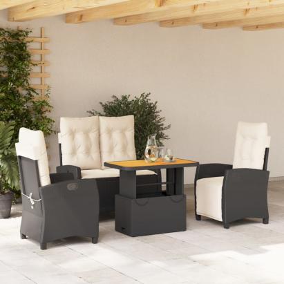 Set mobilier de grădină cu perne, 4 piese, negru, poliratan GartenMobel Dekor