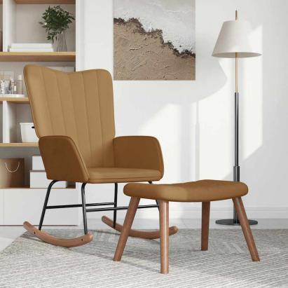 Scaun balansoar cu taburet, maro, catifea GartenMobel Dekor