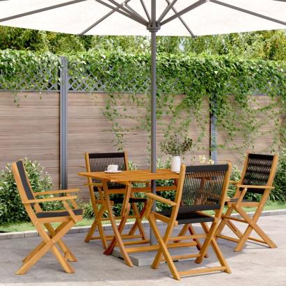 Set mobilier de grădină 5 piese polipropilenă neagră/lemn masiv GartenMobel Dekor