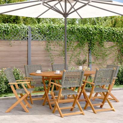 Set masă pentru grădină, 7 piese, gri, poliratan/lemn masiv  GartenMobel Dekor