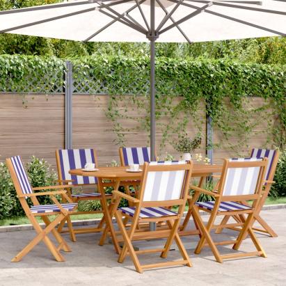 Set mobilier de grădină 7 piese textil albastru alb/lemn masiv GartenMobel Dekor