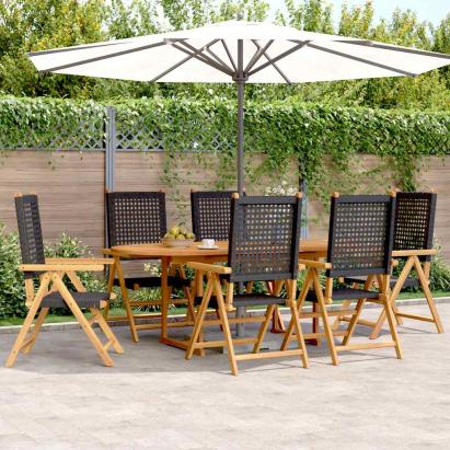 Set masă pentru grădină, 7 piese, negru, poliratan/lemn masiv GartenMobel Dekor