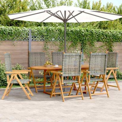 Set masă pentru grădină, 7 piese, gri, poliratan/lemn masiv GartenMobel Dekor