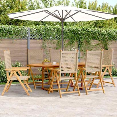 Set mobilier de grădină, 7 piese, bej, poliratan și lemn masiv GartenMobel Dekor
