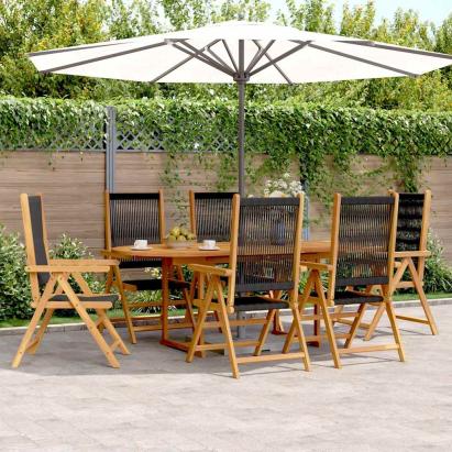 Set mobilier de grădină 7 piese polipropilenă neagră/lemn masiv GartenMobel Dekor
