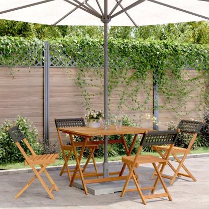 Set mobilier grădină, 5 piese, negru, poliratan și lemn masiv GartenMobel Dekor