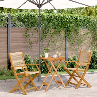 Set mobilier bistro, 3 piese, bej, polipropilenă și lemn masiv GartenMobel Dekor