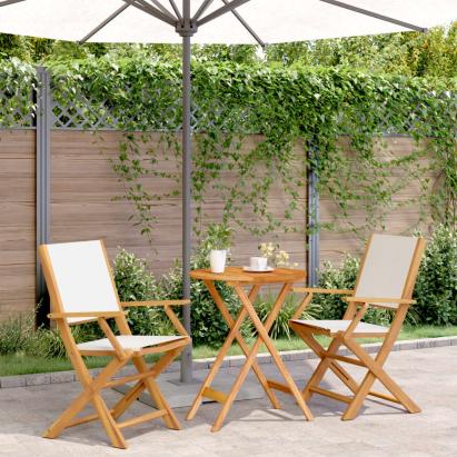 Set mobilier bistro, 3 piese, textil alb crem/lemn masiv GartenMobel Dekor