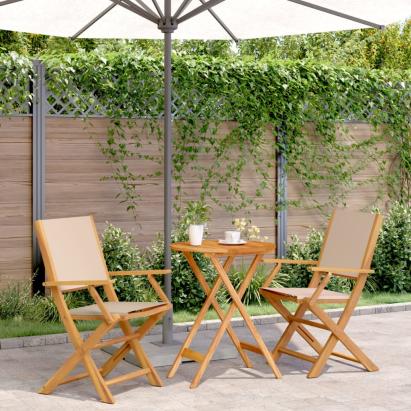 Set mobilier bistro, 3 piese, textil bej/lemn masiv GartenMobel Dekor