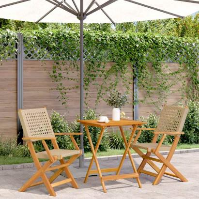 Set mobilier bistro, 3 piese, poliratan bej/lemn masiv GartenMobel Dekor