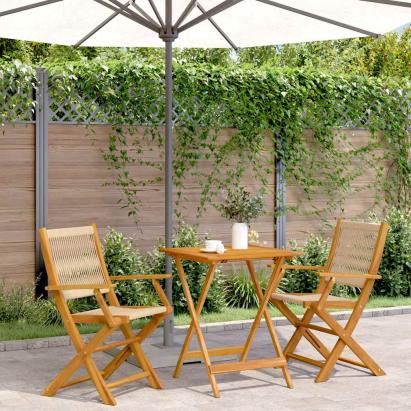 Set mobilier bistro, 3 piese, bej, polipropilenă și lemn masiv GartenMobel Dekor