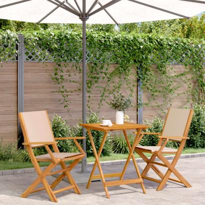 Set mobilier bistro, 3 piese, textil bej/lemn masiv GartenMobel Dekor