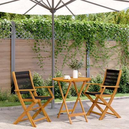 Set mobilier bistro, 3 piese, negru, polipropilenă lemn masiv GartenMobel Dekor