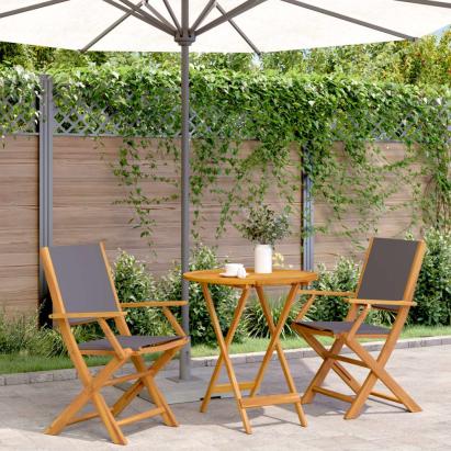Set mobilier bistro, 3 piese, textil antracit/lemn masiv GartenMobel Dekor