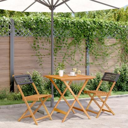 Set mobilier bistro, 3 piese, negru, poliratan și lemn masiv GartenMobel Dekor