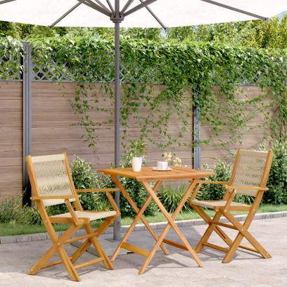 Set mobilier bistro, 3 piese, bej, polipropilenă și lemn masiv GartenMobel Dekor