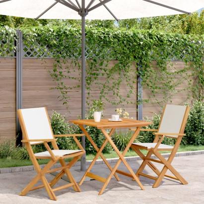 Set mobilier bistro, 3 piese, textil alb crem/lemn masiv GartenMobel Dekor