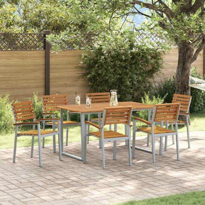 Set de masă pentru grădină 7 pcs Gri Lemn Solid de Acacia GartenMobel Dekor