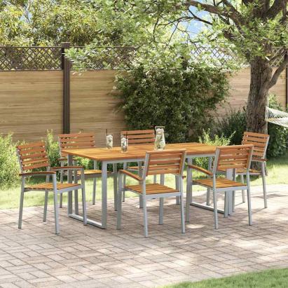 Set de masă pentru grădină 7 pcs Gri Lemn Solid de Acacia GartenMobel Dekor