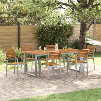 Set de masă pentru grădină 7 pcs Gri Lemn Solid de Acacia GartenMobel Dekor