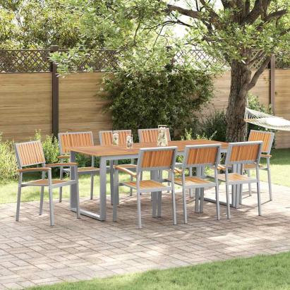 Set de masă pentru grădină 9 pcs Gri Lemn Solid de Acacia GartenMobel Dekor