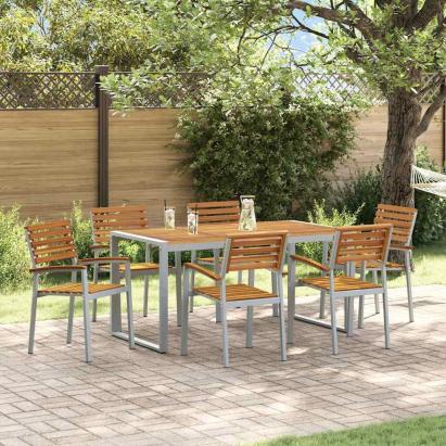 Set de masă pentru grădină 7 pcs Gri Lemn Solid de Acacia GartenMobel Dekor