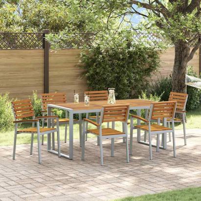 Set de masă pentru grădină 7 pcs Gri Lemn Solid de Acacia GartenMobel Dekor