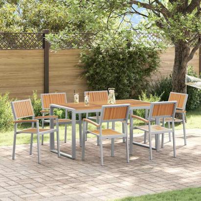 Set de masă pentru grădină 7 pcs Gri Lemn Solid de Acacia GartenMobel Dekor