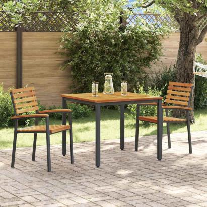 Set de masă pentru grădină 3 pcs Negru Lemn Solid de Acacia GartenMobel Dekor
