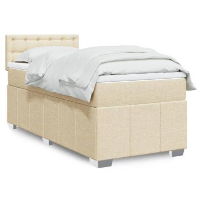 Pat box spring cu saltea, crem, 80x200 cm, textil GartenMobel Dekor