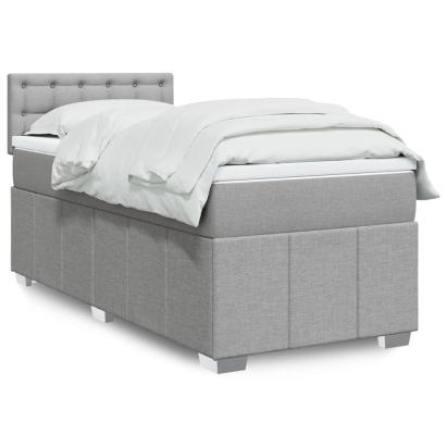 Pat box spring cu saltea, gri deschis, 90x190 cm, textil GartenMobel Dekor
