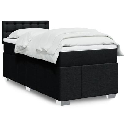 Pat box spring cu saltea, negru, 90x190 cm, textil GartenMobel Dekor
