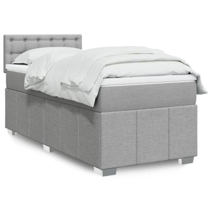 Pat box spring cu saltea, gri deschis, 90x200 cm, textil GartenMobel Dekor