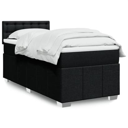 Pat box spring cu saltea, negru, 90x200 cm, textil GartenMobel Dekor