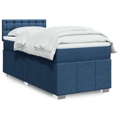 Pat box spring cu saltea, albastru, 100x200 cm, textil GartenMobel Dekor