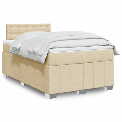 Pat box spring cu saltea, crem, 120x200 cm, textil GartenMobel Dekor