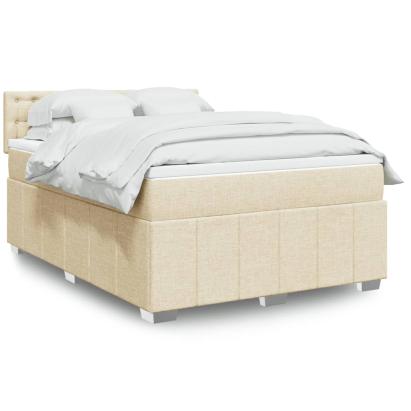 Pat box spring cu saltea, crem, 160x200 cm, material textil GartenMobel Dekor