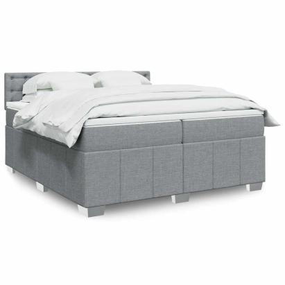 Pat box spring cu saltea, gri deschis, 200x200 cm, textil GartenMobel Dekor