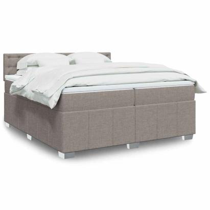 Pat box spring cu saltea, gri taupe, 200x200 cm, textil GartenMobel Dekor