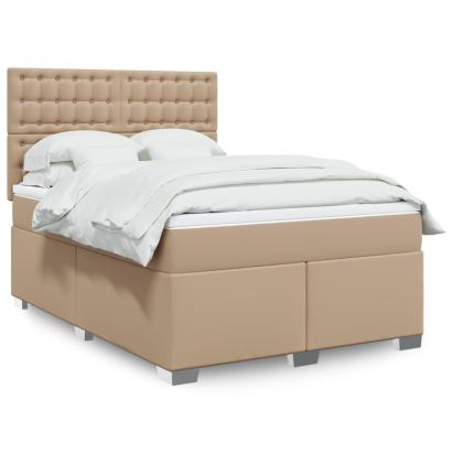 Pat box spring cu saltea, cappuccino, 140x200cm piele ecologică GartenMobel Dekor