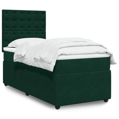 Pat box spring cu saltea, verde închis, 90x190 cm, catifea GartenMobel Dekor
