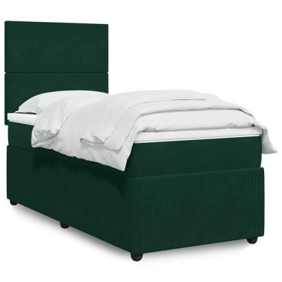 Pat box spring cu saltea, verde închis, 90x200 cm, catifea GartenMobel Dekor