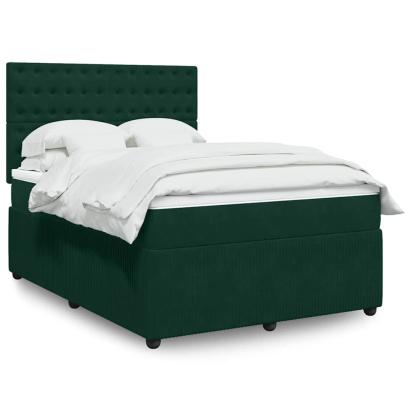 Pat box spring cu saltea, verde închis, 140x190 cm, catifea GartenMobel Dekor