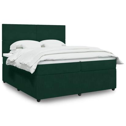 Pat box spring cu saltea, verde închis, 200x200 cm, catifea GartenMobel Dekor