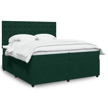 Pat box spring cu saltea, verde închis, 200x200 cm, catifea GartenMobel Dekor