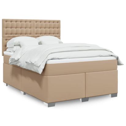 Pat box spring cu saltea, cappuccino, 140x190cm piele ecologică GartenMobel Dekor