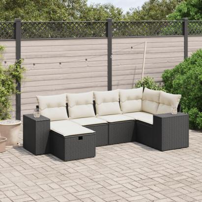Set mobilier de grădină cu perne, 6 piese, negru, poliratan GartenMobel Dekor