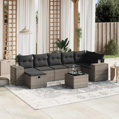 Set canapele de grădină cu perne, 8 piese, gri, poliratan GartenMobel Dekor